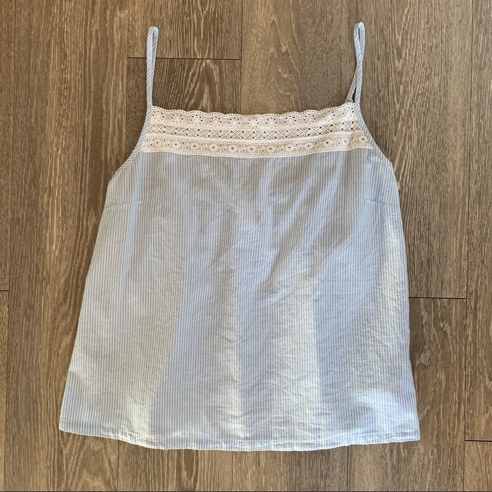 Shabby Chic Blue Stripe Tank with Eyelet Detail